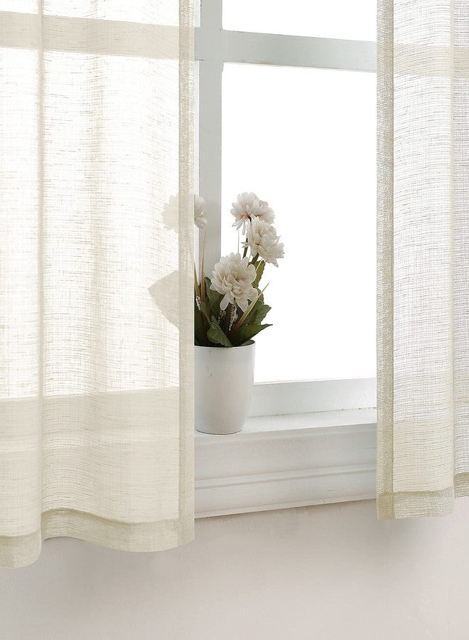 Pitalk Tier Curtains 30 Inch Length for Small Windows Set Rod Pocket Cafe Curtain Semi Sheer Linen Textured RV Camper Farmhouse Kitchen Curtains for Bathroom Window Curtains Short Basement Cream Beige - Image 5